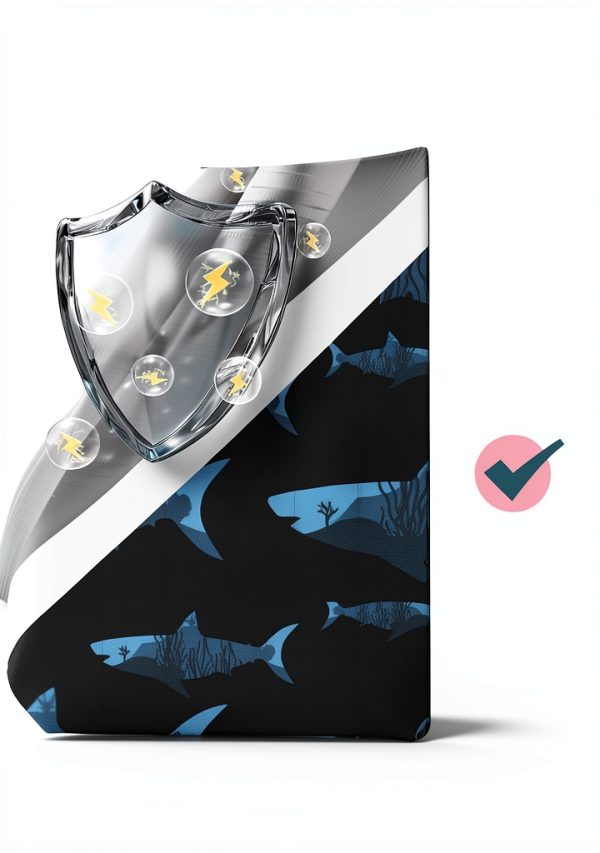 Tie-Back Scrub Cap with Button and Sweatband Modern Classic, Black Shark Print Double-Sided Adjustable Medical Hat for Men, Soft Comfortable, No-Slip for Long-Hour Wear-2