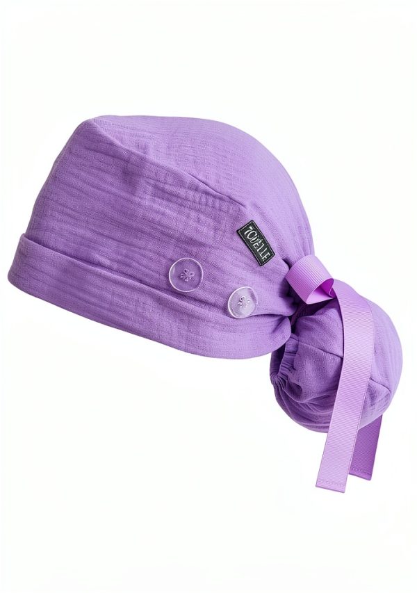 Ponytail Scrub Cap Women Lavender Surgical Cap with Buttons by Tovelle-3