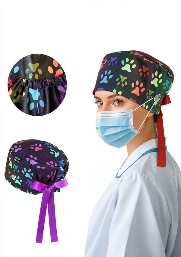 Black Rainbow Paw Euro Scrub Caps by TOVELLE Unisex Adjustable Hat-3