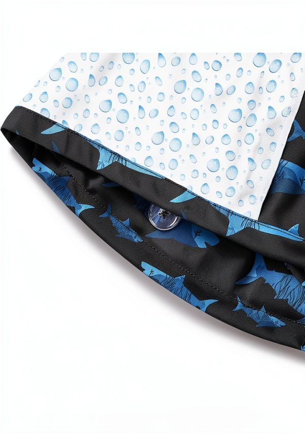 Tie-Back Scrub Cap with Button and Sweatband Modern Classic, Black Shark Print Double-Sided Adjustable Medical Hat for Men, Soft Comfortable, No-Slip for Long-Hour Wear-4