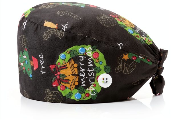 Christmas Scrub Cap Adjustable Bouffant Hat Green Black-0