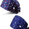 2 Pack Surgical Scrub Caps for Women Cotton Dental Maternity Headwear with Satin Lining Professional Nurse Hat with Button Sweatband Blue Healthcare Scrub Caps-1