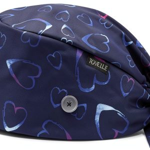 Blue Heart Double-Sided Printed Scrub Caps for Men and Women with Buttons, Adjustable Helps Reduce Static Buildup Medical Hats, Stylish and Breathable Surgical Caps with Sweatband for Long Hours-0