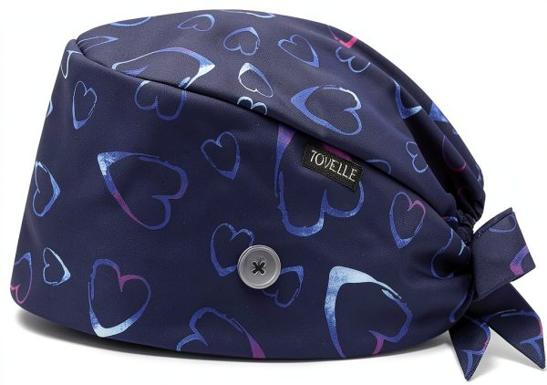 Blue Heart Double-Sided Printed Scrub Caps for Men and Women with Buttons, Adjustable Helps Reduce Static Buildup Medical Hats, Stylish and Breathable Surgical Caps with Sweatband for Long Hours-0