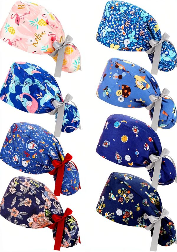 Scrub Caps 8 Pack Adjustable Bouffant Hats with Sweatband for Women-0