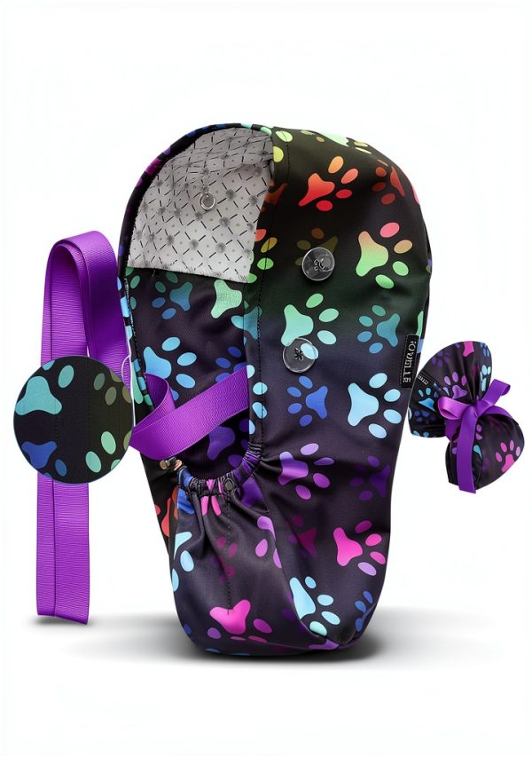 Ponytail Scrub Cap TOVELLE Surgical Hat Black Rainbow Paw Buttons-3