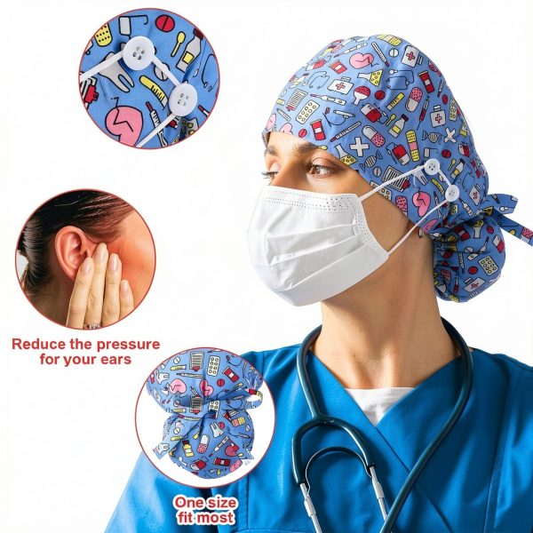 Satin Lined Nurse Cap Jamntower Adjustable 9‑Piece Set with Button-3