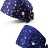 Heclia 2PCS Women Nurse Caps, Elastic Tie Back Scrub Cap, Nursing Working Caps with Adjustable Elastic Sweatband, Adjustable Sweatband Bouffant Hats, Breathable No-Slip Surgical Hat for Dentist Nurse-0