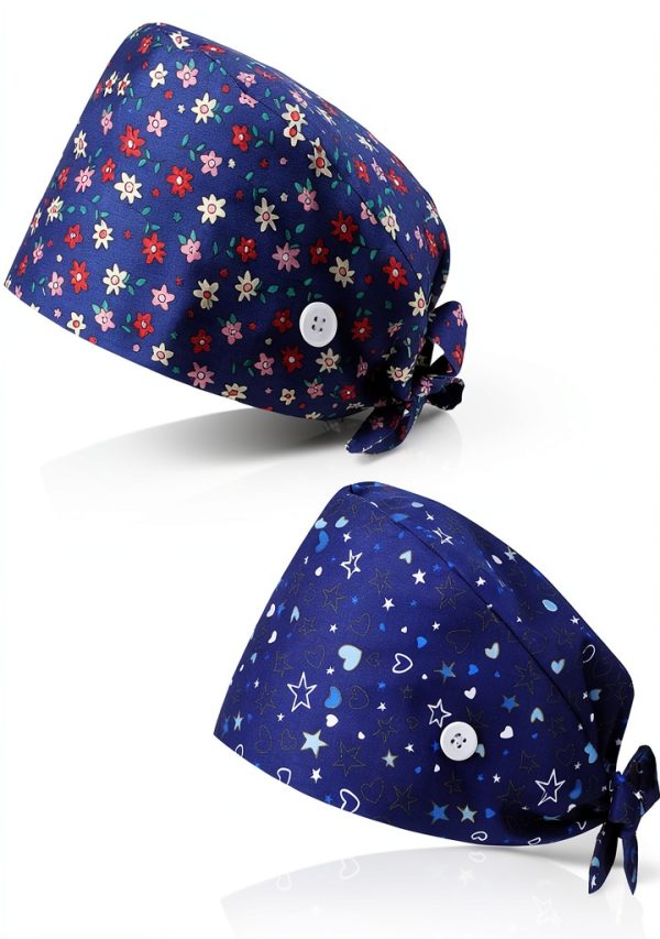 Heclia 2PCS Women Nurse Caps, Elastic Tie Back Scrub Cap, Nursing Working Caps with Adjustable Elastic Sweatband, Adjustable Sweatband Bouffant Hats, Breathable No-Slip Surgical Hat for Dentist Nurse-0