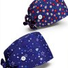 2 Pack Surgical Scrub Caps for Women Cotton Dental Maternity Headwear with Satin Lining Professional Nurse Hat with Button Sweatband Blue Healthcare Scrub Caps-0