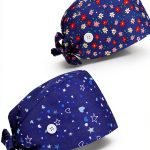 2 Pack Surgical Scrub Caps for Women Cotton Dental Maternity Headwear with Satin Lining Professional Nurse Hat with Button Sweatband Blue Healthcare Scrub Caps-0