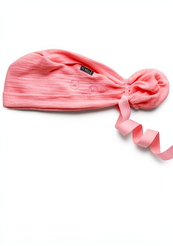 Ponytail Scrub Cap for Women – Solid Light Pink Surgical Cap with Buttons, Cotton Ponytail Scrub Caps, Adjustable Surgical Hat for Women to Secure Long Hair-1