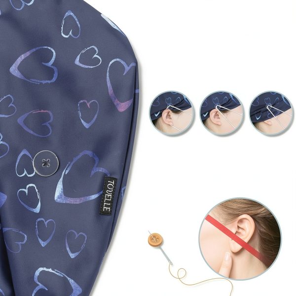 Blue Heart Double-Sided Printed Scrub Caps for Men and Women with Buttons, Adjustable Helps Reduce Static Buildup Medical Hats, Stylish and Breathable Surgical Caps with Sweatband for Long Hours-5