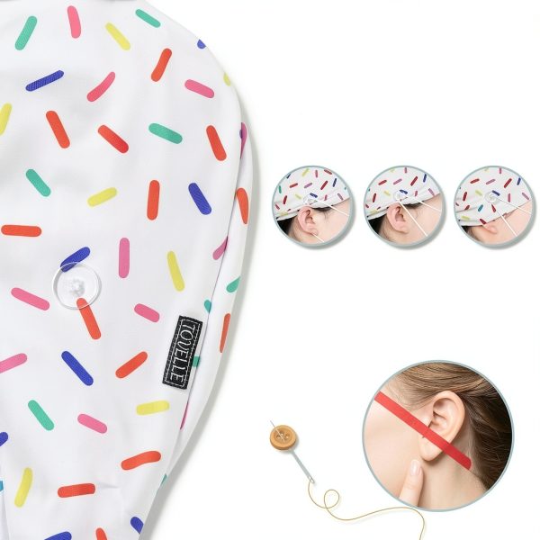 Colorful Sprinkles Double-Sided Printed Scrub Caps for Women with Buttons, Adjustable Helps Reduce Static Buildup Medical Hats, Cute and Breathable Surgical Caps with Sweatband for Long Hours-5