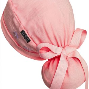 Ponytail Scrub Cap for Women – Solid Light Pink Surgical Cap with Buttons, Cotton Ponytail Scrub Caps, Adjustable Surgical Hat for Women to Secure Long Hair-0