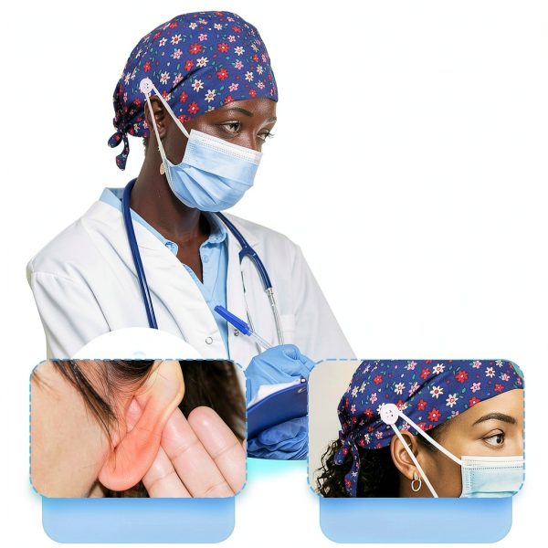 Heclia 2PCS Women Nurse Caps, Elastic Tie Back Scrub Cap, Nursing Working Caps with Adjustable Elastic Sweatband, Adjustable Sweatband Bouffant Hats, Breathable No-Slip Surgical Hat for Dentist Nurse-2
