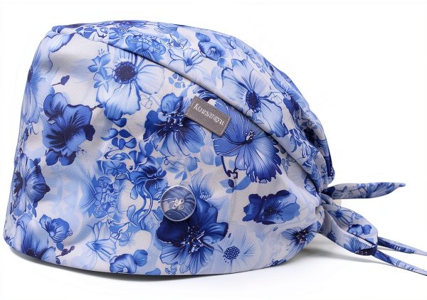 Kousenpu Scrub Cap for Women Blue Nurse Hat with Adjustable Sweatband-0