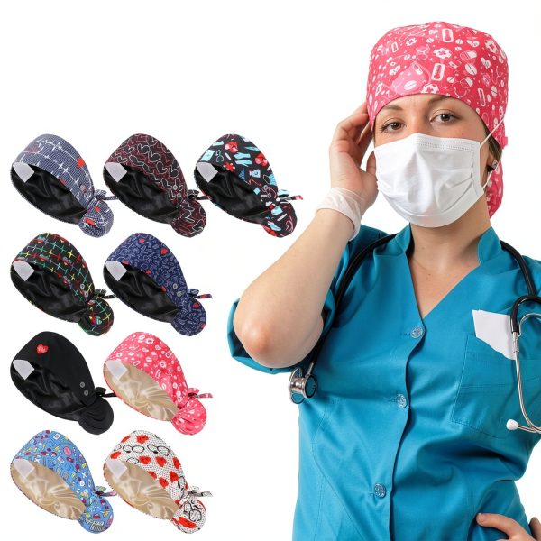 Satin Lined Nurse Cap Jamntower Adjustable 9‑Piece Set with Button-5