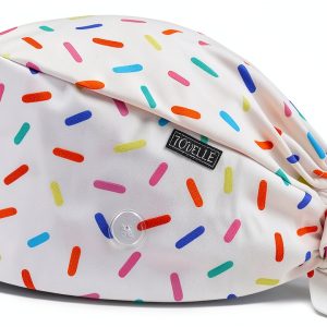 Colorful Sprinkles Double-Sided Printed Scrub Caps for Women with Buttons, Adjustable Helps Reduce Static Buildup Medical Hats, Cute and Breathable Surgical Caps with Sweatband for Long Hours-0
