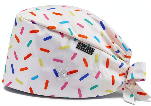 Colorful Sprinkles Double-Sided Printed Scrub Caps for Women with Buttons, Adjustable Helps Reduce Static Buildup Medical Hats, Cute and Breathable Surgical Caps with Sweatband for Long Hours-0