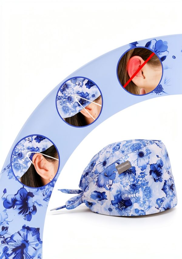 Kousenpu Scrub Cap for Women Blue Nurse Hat with Adjustable Sweatband-4