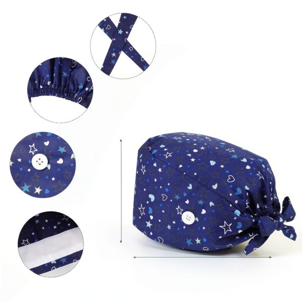 Heclia 2PCS Women Nurse Caps, Elastic Tie Back Scrub Cap, Nursing Working Caps with Adjustable Elastic Sweatband, Adjustable Sweatband Bouffant Hats, Breathable No-Slip Surgical Hat for Dentist Nurse-1