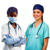 2 Pack Surgical Scrub Caps for Women Cotton Dental Maternity Headwear with Satin Lining Professional Nurse Hat with Button Sweatband Blue Healthcare Scrub Caps-2