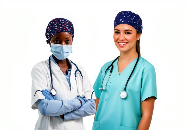 2 Pack Surgical Scrub Caps for Women Cotton Dental Maternity Headwear with Satin Lining Professional Nurse Hat with Button Sweatband Blue Healthcare Scrub Caps-2