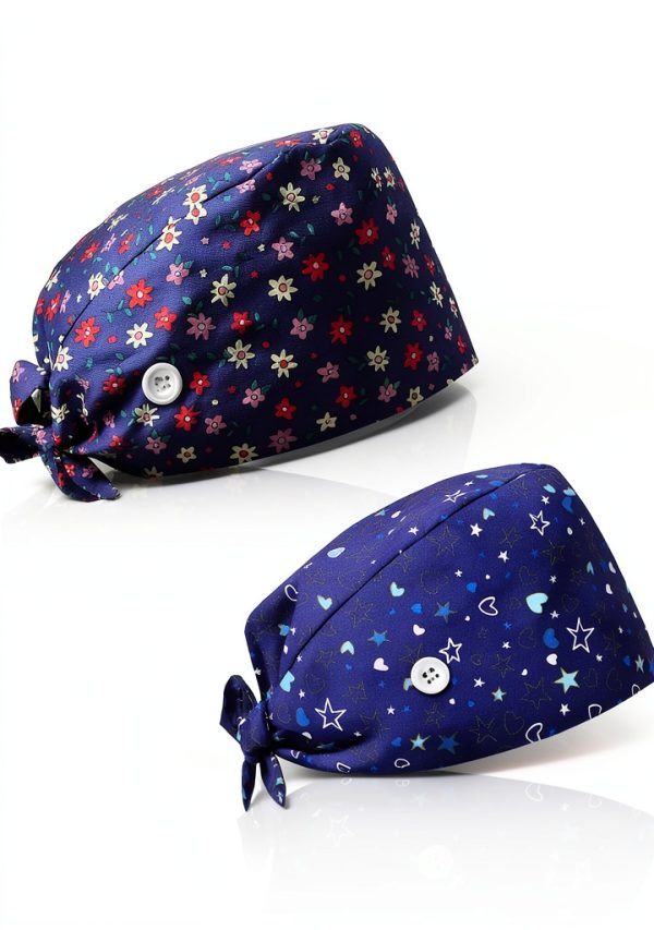 Heclia 2PCS Women Nurse Caps, Elastic Tie Back Scrub Cap, Nursing Working Caps with Adjustable Elastic Sweatband, Adjustable Sweatband Bouffant Hats, Breathable No-Slip Surgical Hat for Dentist Nurse-6