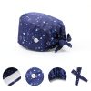2 Pack Surgical Scrub Caps for Women Cotton Dental Maternity Headwear with Satin Lining Professional Nurse Hat with Button Sweatband Blue Healthcare Scrub Caps-6