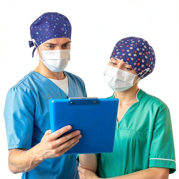 Heclia 2PCS Women Nurse Caps, Elastic Tie Back Scrub Cap, Nursing Working Caps with Adjustable Elastic Sweatband, Adjustable Sweatband Bouffant Hats, Breathable No-Slip Surgical Hat for Dentist Nurse-4