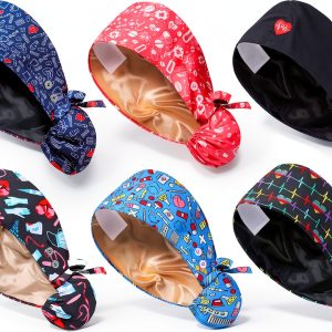 Satin Lined Nurse Cap Jamntower Adjustable 9‑Piece Set with Button-0