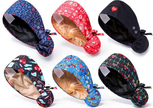 Satin Lined Nurse Cap Jamntower Adjustable 9‑Piece Set with Button-0