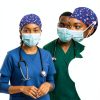 2 Pack Surgical Scrub Caps for Women Cotton Dental Maternity Headwear with Satin Lining Professional Nurse Hat with Button Sweatband Blue Healthcare Scrub Caps-5