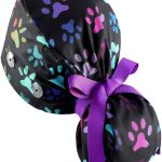 Ponytail Scrub Cap TOVELLE Surgical Hat Black Rainbow Paw Buttons-0