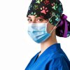 Ponytail Scrub Cap TOVELLE Surgical Hat Black Rainbow Paw Buttons-6
