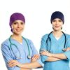 Satin Lined Scrub Caps 4pcs Adjustable Button Sweatband Nurse Hat-3