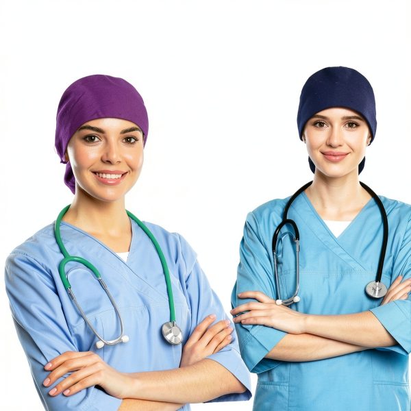 Satin Lined Scrub Caps 4pcs Adjustable Button Sweatband Nurse Hat-3